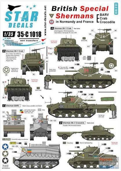 SRD35C1018 1:35 Star Decals - British Special Shermans in Normandy and France: BARV, Crab & Crocodile