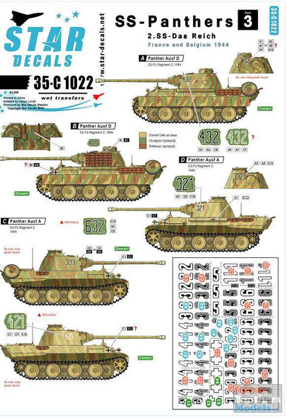 SRD35C1022 1:35 Star Decals - SS-Panthers Part 3 2.SS-Das Reich France/Belgium 1944-45