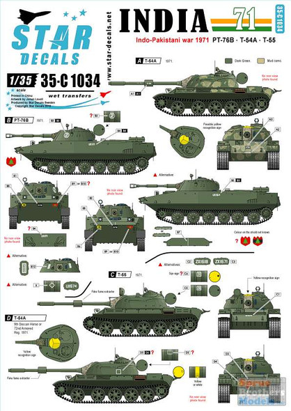 SRD35C1034 1:35 Star Decals - Indo-Pakistani War 1971 India PT-76B / T-54A / T-55