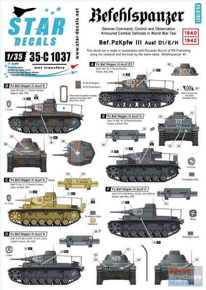 SRD35C1037 1:35 Star Decals - Befehlspanzer #2 Pz.Bef.Wagen III Ausf D1 / E / H