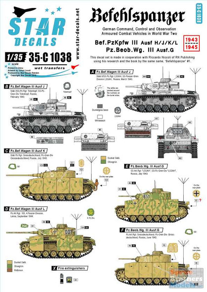 SRD35C1038 1:35 Star Decals - Befehlspanzer Pz.Bef.Wagen III Ausf H / J / K / L and Pz.Beob.Wagen. III Ausf G