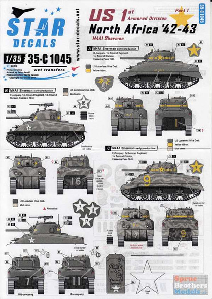 SRD35C1045 1:35 Star Decals - M4A1 Sherman US 1st Armored Division North Africa 1942-43 Part 1