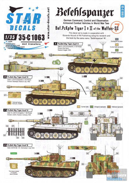 SRD35C1063 1:35 Star Decals - Befehlspanzer Bef.Pz.Kpfw Tiger I & II of the Waffen-SS Part 7