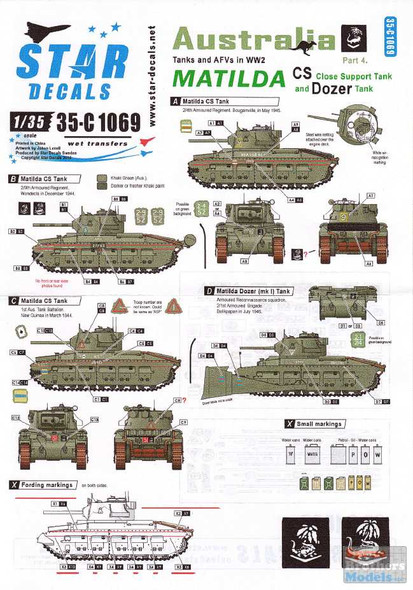 SRD35C1069 1:35 Star Decals Australia Part 4 Tanks and AFVs in WW2 - Matilda CS and Dozer Tank