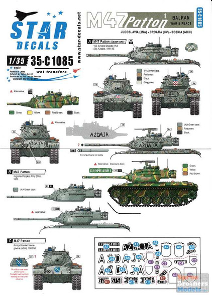 SRD35C1085 1:35 Star Decals - M47 Patton - Balkan War & Peace