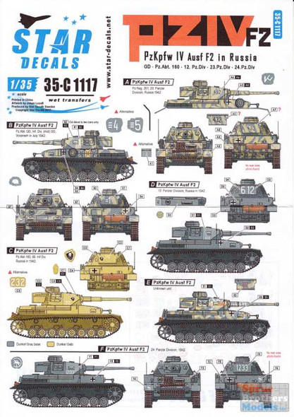 SRD35C1117 1:35 Star Decals - Panzer Pz.Kpfw.IV F2 in Russia