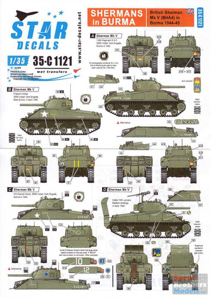 SRD35C1121 1:35 Star Decals - Shermans in Burma: British Sherman Mk.V (M4A4) in Burma 1944-45