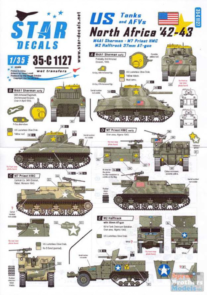 SRD35C1127 1:35 Star Decals - US Tanks and AFVs in North Africa 42-43