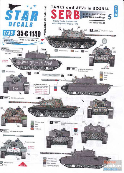 SRD35C1140 1:35 Star Decals - Tanks and AFVs in Bosnia #5: Serbian T-55A Tanks