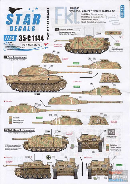 SRD35C1144 1:35 Star Decals - German Funklenk Panzers #2: Remote Controlled Units Tiger I Tiger II STuG III