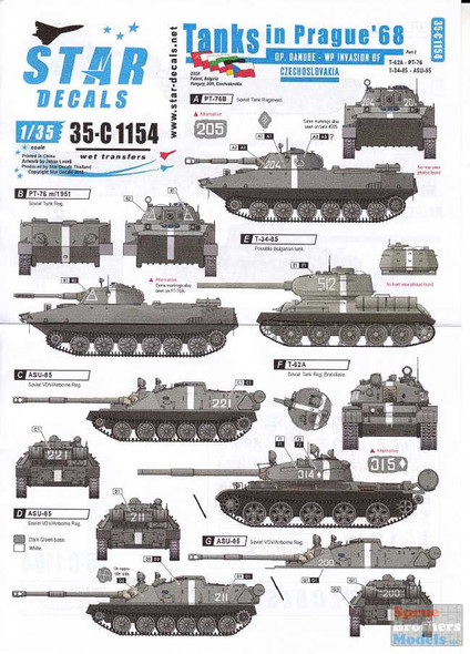 SRD35C1154 1:35 Star Decals - Tanks in Prague 1968