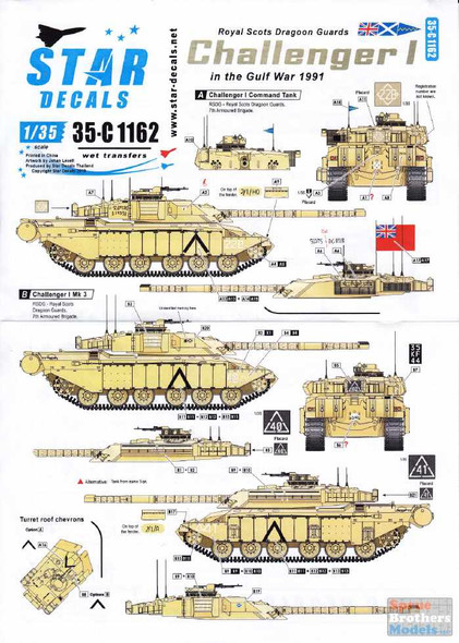 SRD35C1162 1:35 Star Decals - Royal Scots Dragoon Guards in the Gulf War 1991 Challenger I