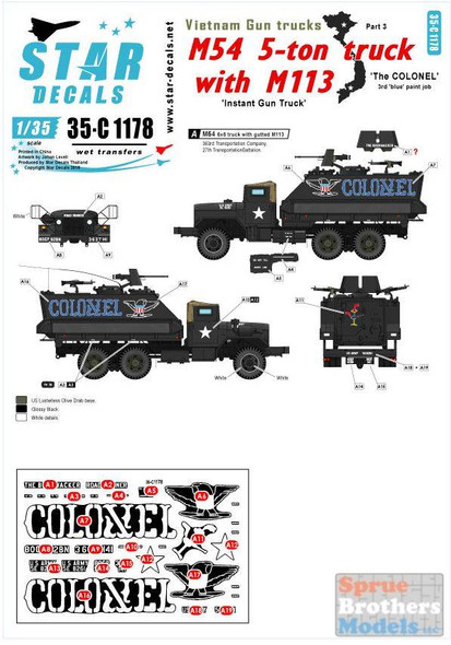 SRD35C1178 1:35 Star Decals - Vietnam Gun Trucks Part 3: M54 5-ton Truck With M113 'The Colonel'