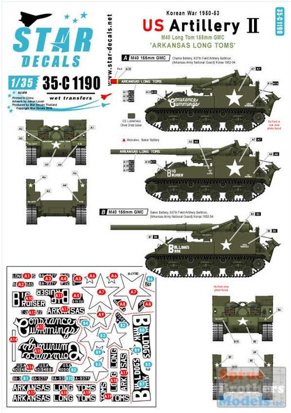 SRD35C1190 1:35 Star Decals - Korean War 1950-53 US Artillery II