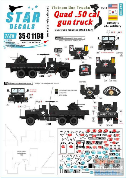 SRD35C1198 1:35 Star Decals - Vietnam Gun Trucks Part 5: M54 5-ton Truck Quad .50cal