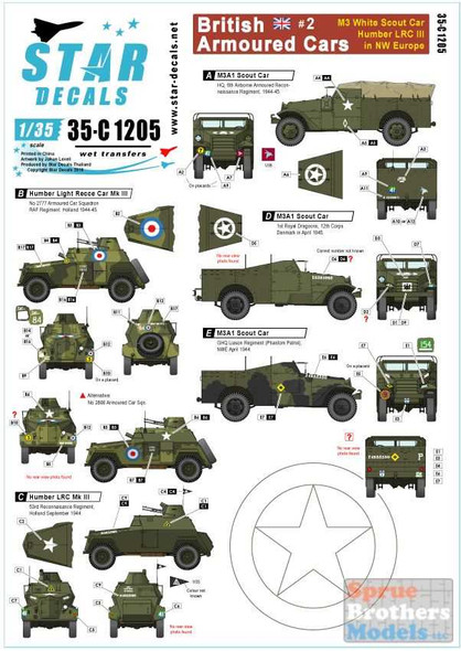 SRD35C1205 1:35 Star Decals - British Armoured Cars #2 (White Scout Car, Humber LRC III) in NW Europe