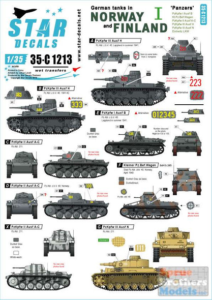 SRD35C1213 1:35 Star Decals German Tanks in Norway & Finland I
