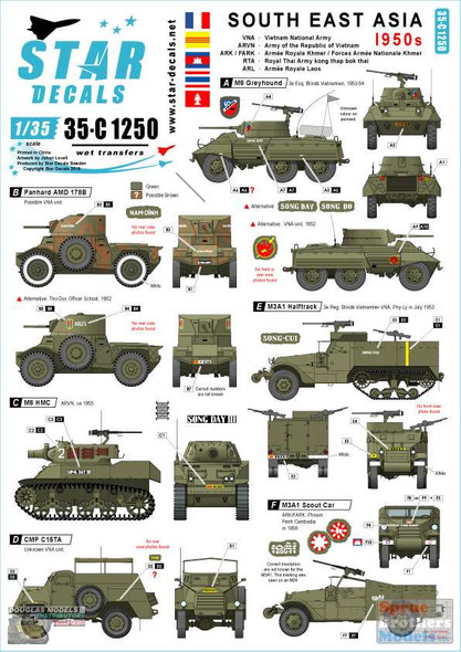 SRD35C1250 1:35 Star Decals South East Asia 1950s: Tanks and AFVs in Vietnam (VNA and ARVN), Laos, Cambodia and Thailand