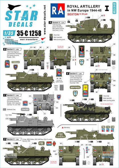 SRD35C1258 1:35 Star Decals - Royal Artillery in NW Europe 1944-45 Part 1 Sexton II 25Pdr