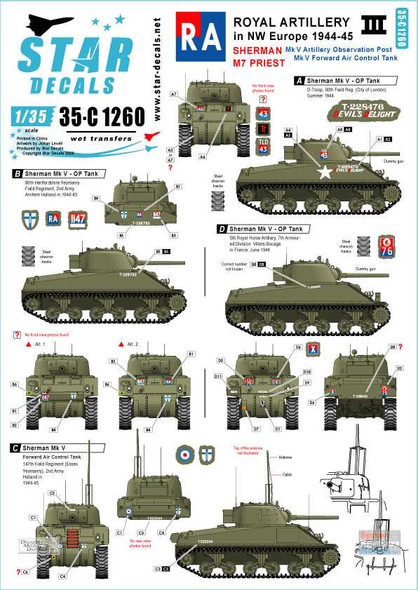 SRD35C1260 1:35 Star Decals - Royal Artillery in NW Europe 1944-45 Part 3 Sherman M7 Priest