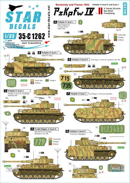 SRD35C1262 1:35 Star Decals - Panzer Pz.Kpfw.IV Ausf.H & J Normandy & France 1944 Part 2