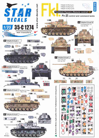 SRD35C1274 1:35 Star Decals - Funklenk Panzers Part 3: Panzer III Control and Command Tanks