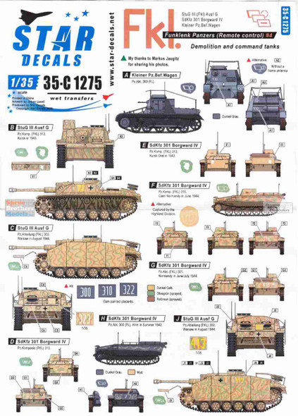 SRD35C1275 1:35 Star Decals - Funklenk Panzers Part 4: Demolition and Command Tanks