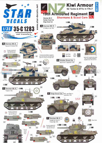 SRD35C1283 1:35 Star Decals - Kiwi Armour Part 3: 19th Armoured Regiment