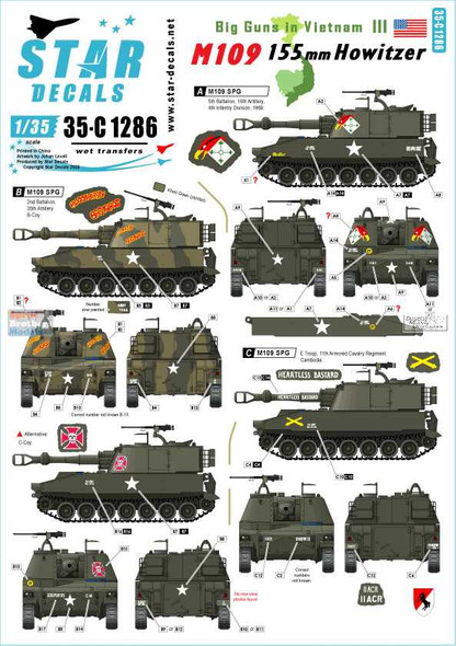 SRD35C1286 1:35 Star Decals - Big Guns in Vietnam #3: M109