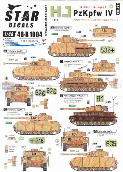 SRD48B1004 1:48 Star Decals - HJ PzKpfw IV: SS-Hitlerjugend Panzer IV in 1944