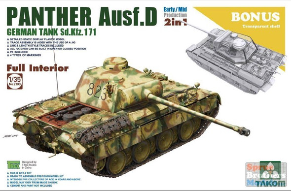 TAK02103 1:35 Takom Sd.Kfz.171 Panther Ausf.D Early-Mid Production with Full Interior & Transparent Shell (2 in 1)