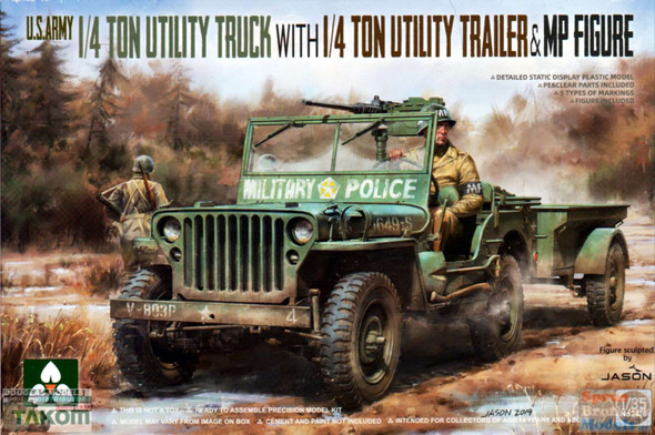 TAK02126 1:35 Takom US Army 1/4-ton Utility Truck with 1/4-ton Utility Trailer & MP Figure