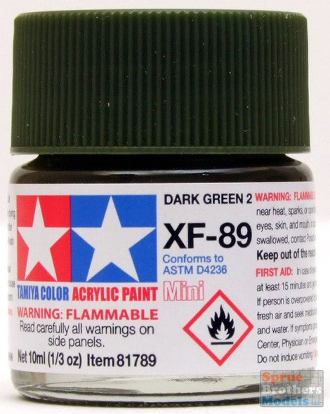 TAM81789 Tamiya Mini Acrylic Paint XF-89 Dark Green 2 10ml (1/3 fl oz)