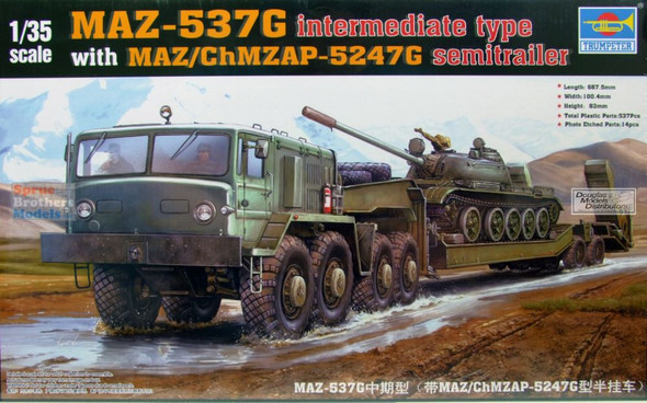 TRP00211 1:35 Trumpeter MAZ-537G Soviet Tank Transporter with MAZ/ChMZAP-5247G Semi-Trailer