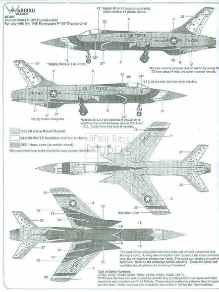 WBD48004 1:48 Warbird Decals - F-105 Thunderchief 'Thunderbirds' #48004