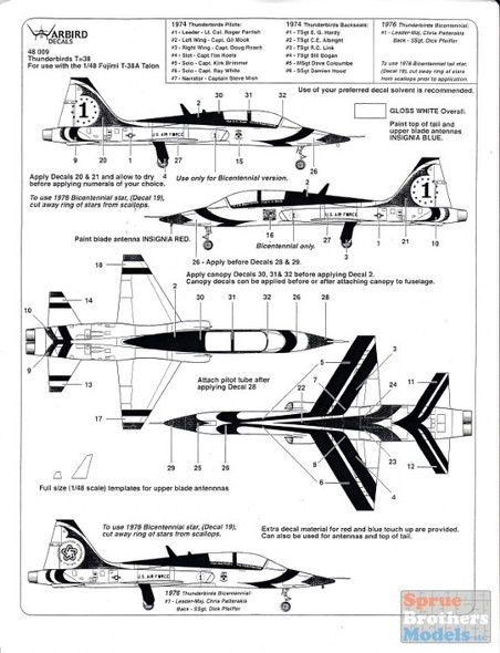 WBD48009 1:48 Warbird Decals - T-38 Talon Thunderbirds #48009