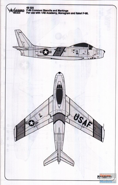 WBD48025 1:48 Warbird Decals - F-86 Sabre Common Stencils and Markings