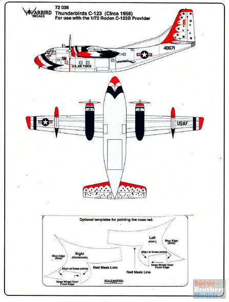 WBD72036 1:72 Warbird Decals - C-123 Provider USAF Thunderbirds (Circa 1958)