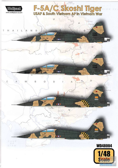 WPDDEC48004 1:48 Wolfpack Decal - F-5A F-5C Skoshi Tiger - USAF & South Viertnam AF in the Vietnam War