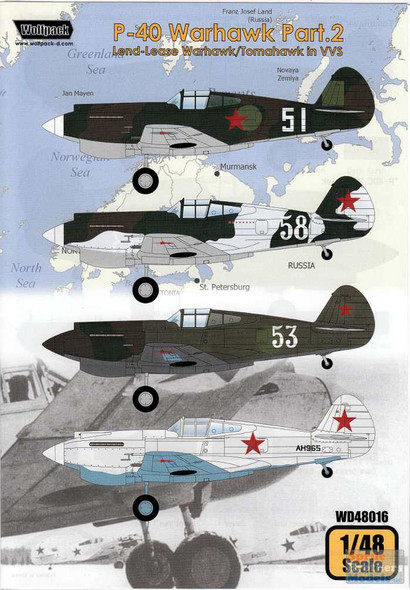 WPDDEC48016 1:48 Wolfpack Decal - P-40 Warhawk Part 2: Lend-Lease Warhawk/Tomahawk in VVS