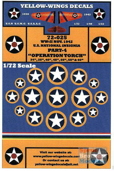 YWD72025 1:72 Yellow Wings Decals U.S. National Insignia Part-4 "Operation Torch" #72025