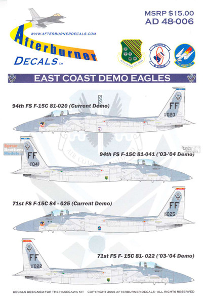 AFD48006 1:48 Afterburner Decals F-15C Eagle "Demo Eagles #1" 1st FW Langley AFB