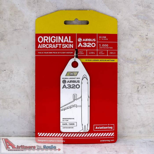 AVT007 AviationTag Airbus A320 (Iberia) White Original Aircraft Skin Keychain/Luggage Tag/Etc With Lost & Found Feature