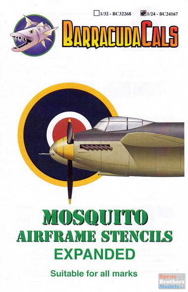 BARBC24167 1:24 BarracudaCals Mosquito Airframe Stencils Expanded