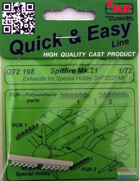 CMKQ72198 1:72 CMK Quick & Easy Spitfire Mk.21 Exhausts (SPH kit)