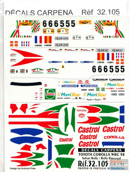 DCC32105 1:32 Decals Carpena - Toyota Corolla WRC 1998 Safari Rally / Rally Portugal