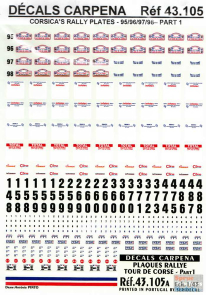 DCC43105 1:43 Decals Carpena - Rally Plates Tour De Corse Part 1