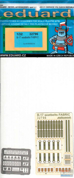 EDU32796 1:32 Eduard Color Seatbelts - B-17 Flying Fortress (Fabric) (HKM kit)