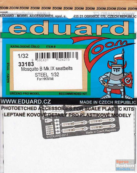 EDU33183 1:32 Eduard Zoom Color PE - Mosquito B Mk.IX Seatbelts [STEEL] (HKM kit)