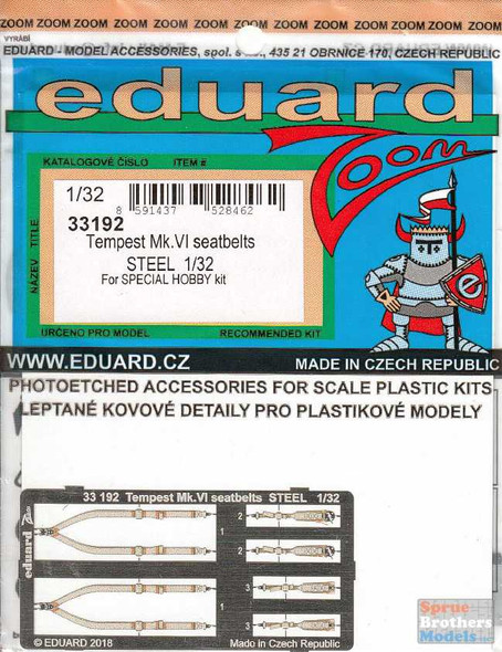 EDU33192 1:32 Eduard Color Zoom PE - Tempest Mk.VI Seatbelts [STEEL] (SPH kit)
